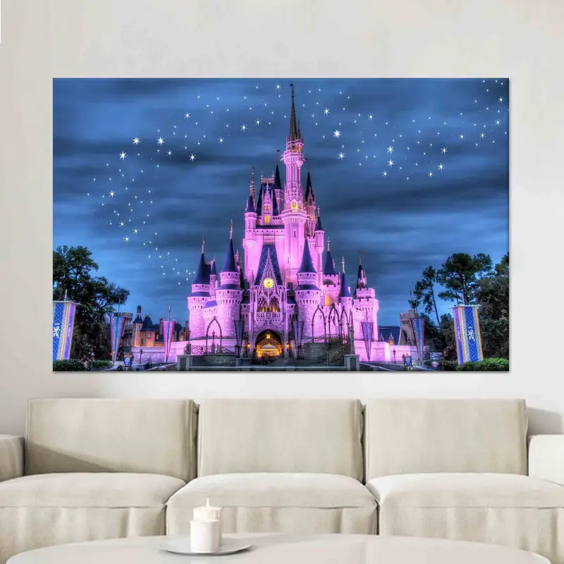 Büyüleyici Disneyland Yıldızlı Gökyüzü Kız Odası Dekoru için Kanvas
