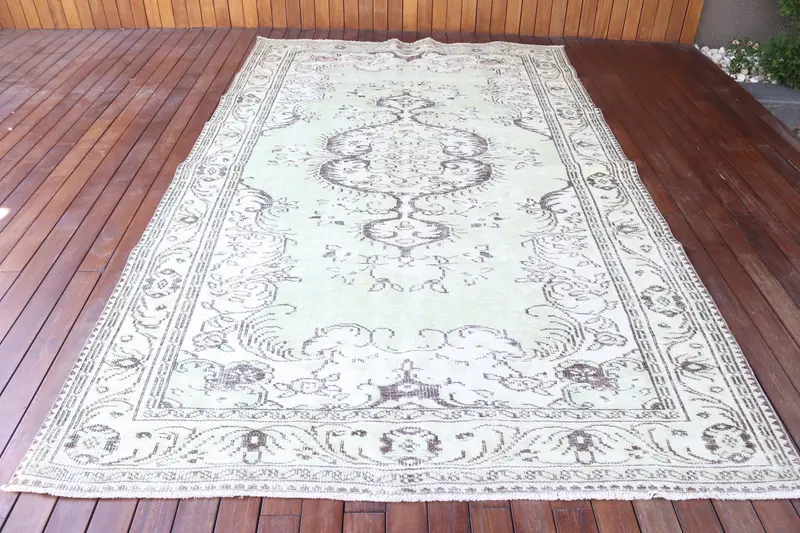 6.1x10.3 ft Büyük Eski Türk Halısı, Yeşil Fas Yün Halısı - 1