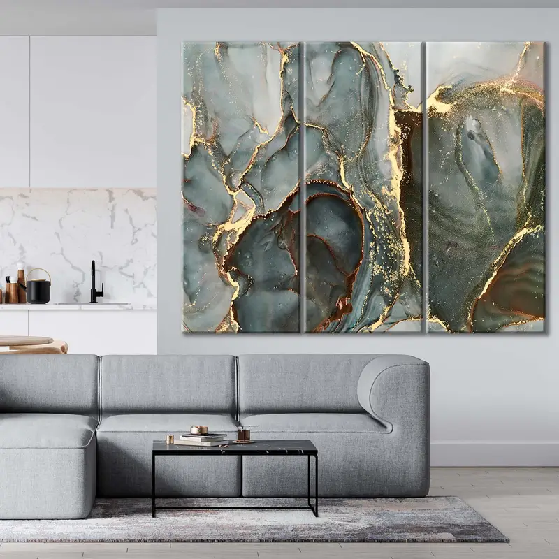 Golden Swirls Poster, Indigo Art Canvas, Blue Abstract Art, Natural Wall Decor, Color Marbling Art, Dreamy Wall Art, Abstract Art Painting - 6