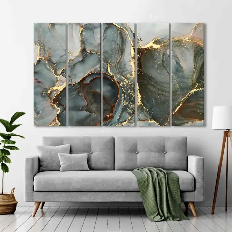Golden Swirls Poster, Indigo Art Canvas, Blue Abstract Art, Natural Wall Decor, Color Marbling Art, Dreamy Wall Art, Abstract Art Painting - 1