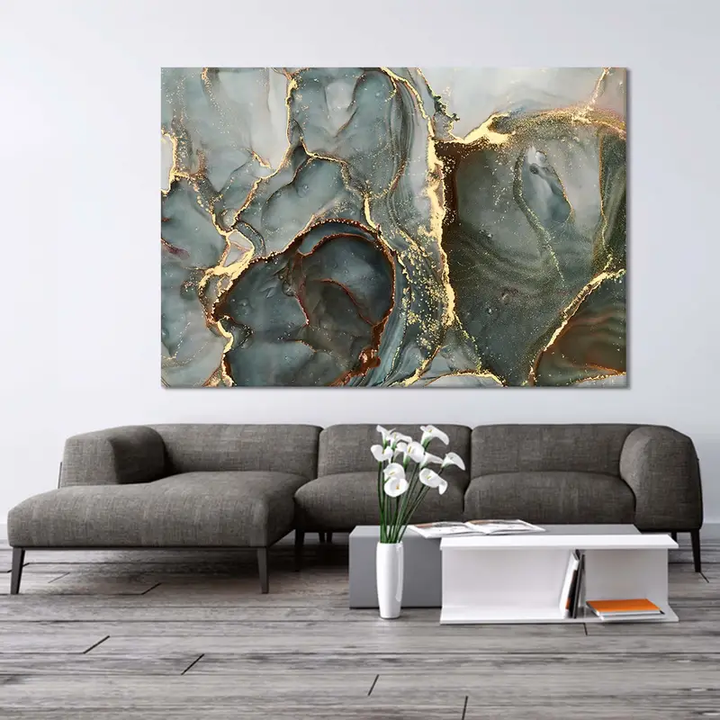 Golden Swirls Poster, Indigo Art Canvas, Blue Abstract Art, Natural Wall Decor, Color Marbling Art, Dreamy Wall Art, Abstract Art Painting - 4