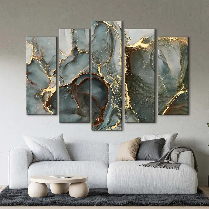 Golden Swirls Poster, Indigo Art Canvas, Blue Abstract Art, Natural Wall Decor, Color Marbling Art, Dreamy Wall Art, Abstract Art Painting - 5