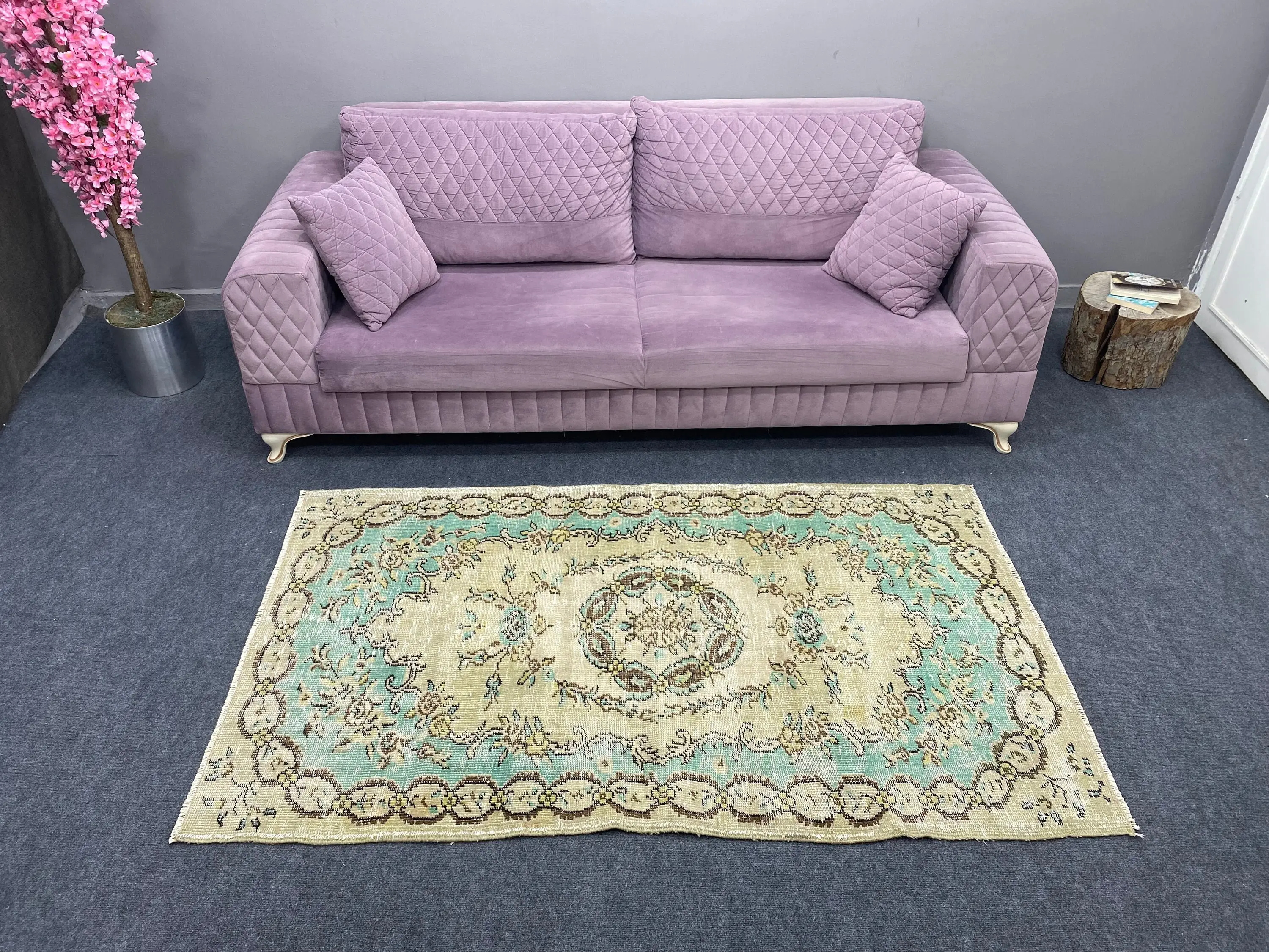 Vintage Türk Halısı, 3.6x6.2 ft Halı, Yeşil Kahverengi Oryantal Halı - 1