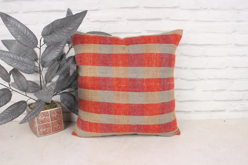 18x18 Red Pillow Sham, Pillow for Sofa, Vintage Kilim Throw Pillow, Boho Pillow Sham Cover, Pillow Case, Office Chair Pillow Case - 1