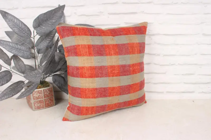 18x18 Red Pillow Sham, Pillow for Sofa, Vintage Kilim Throw Pillow, Boho Pillow Sham Cover, Pillow Case, Office Chair Pillow Case - 3