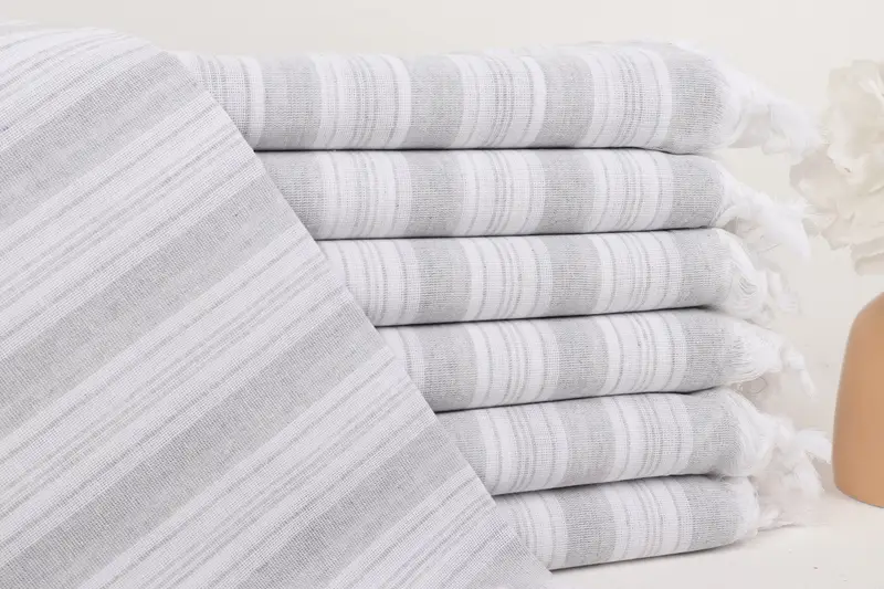 Düğün Hediyeleri Özel Hediye Çizgili Havlu Açık Gri 40x71 İnç