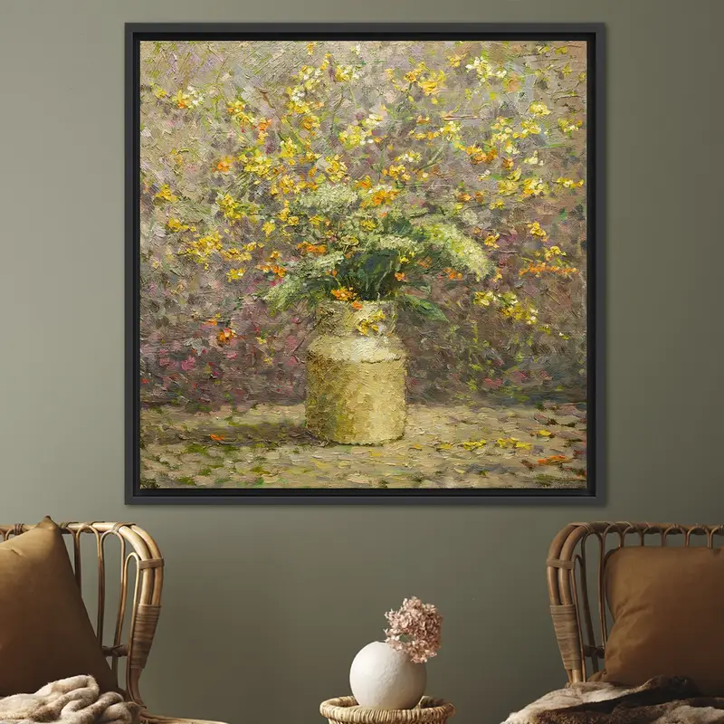 Elegante Vintage-Blumenleinwand: Abstrakter gelber Blumendruck