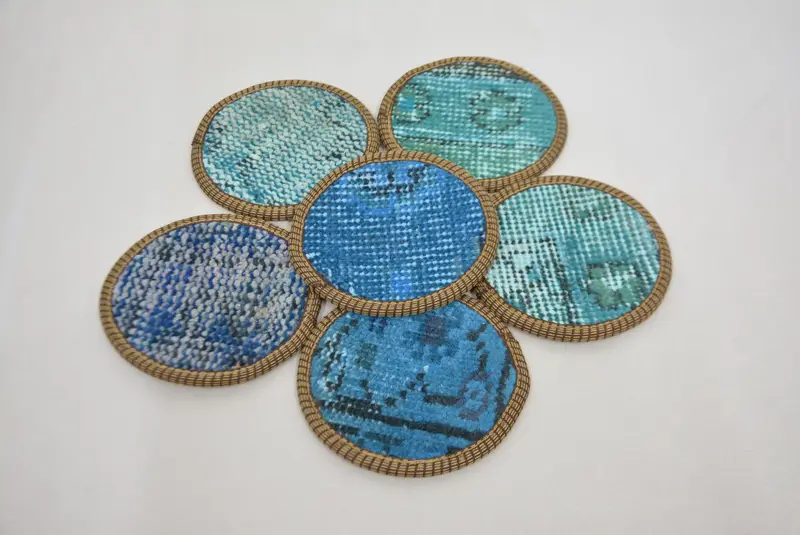Yuvarlak Bohem Bardak Altlığı, Mavi ve Yeşil İçecek Altlığı
