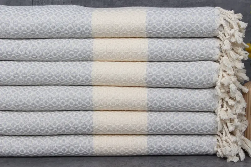 Turkish Beach Towel Light Gray Striped, Organic Cotton, 40x71 Inches