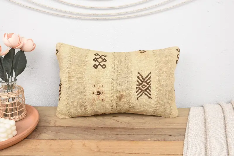 Interior Designer Pillow, 12x20 Beige Cushion, Pillow Sham, Kilim Pillow Cover, Throw Kilim Pillow, Traditional Cushion Cover, Sofa Cushion - 2