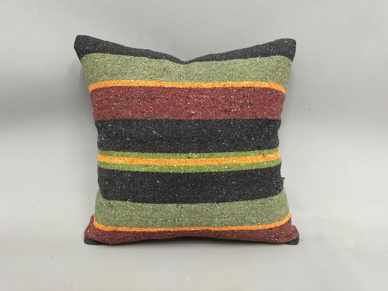 Cushion Cover, Handmade Rug Seat Pillow Cover, Throw Kilim Pillow, Vintage Kilim Pillow, Authentic Pillow Case, Vintage Pillow, 18x18 Green Pillow - 4