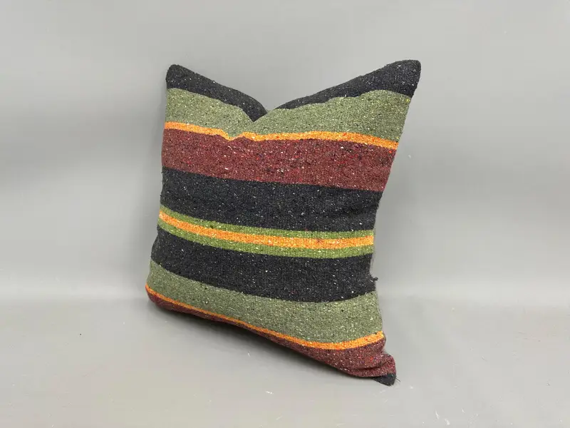 Cushion Cover, Handmade Rug Seat Pillow Cover, Throw Kilim Pillow, Vintage Kilim Pillow, Authentic Pillow Case, Vintage Pillow, 18x18 Green Pillow - 3