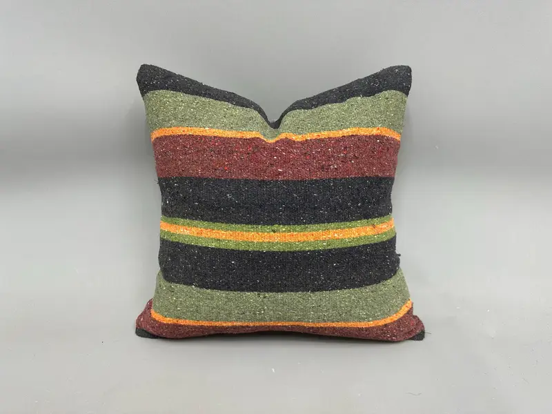 Cushion Cover, Handmade Rug Seat Pillow Cover, Throw Kilim Pillow, Vintage Kilim Pillow, Authentic Pillow Case, Vintage Pillow, 18x18 Green Pillow - 1