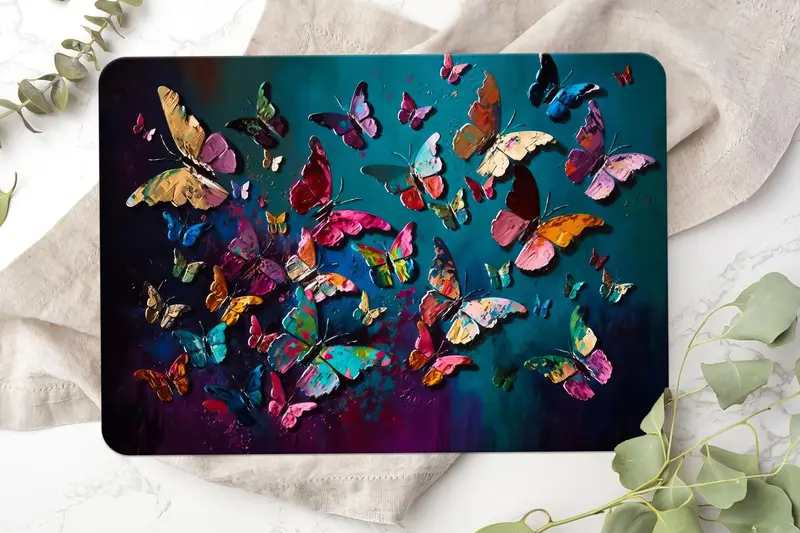 蝶プリントのガラスまな板、モダンキッチンの必需品