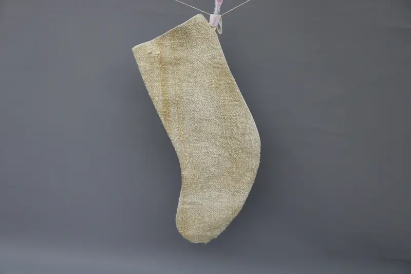 Beige Christmas Stocking with Ornaments, 9 Inch Wide Holiday Stocking