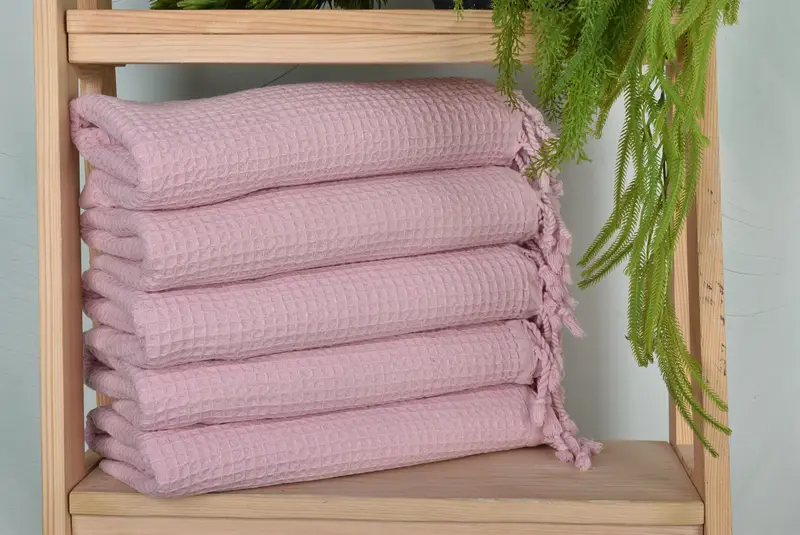 Turkish Towel Handmade Light Powder Pink Waffle Cotton, 36x67 Inches