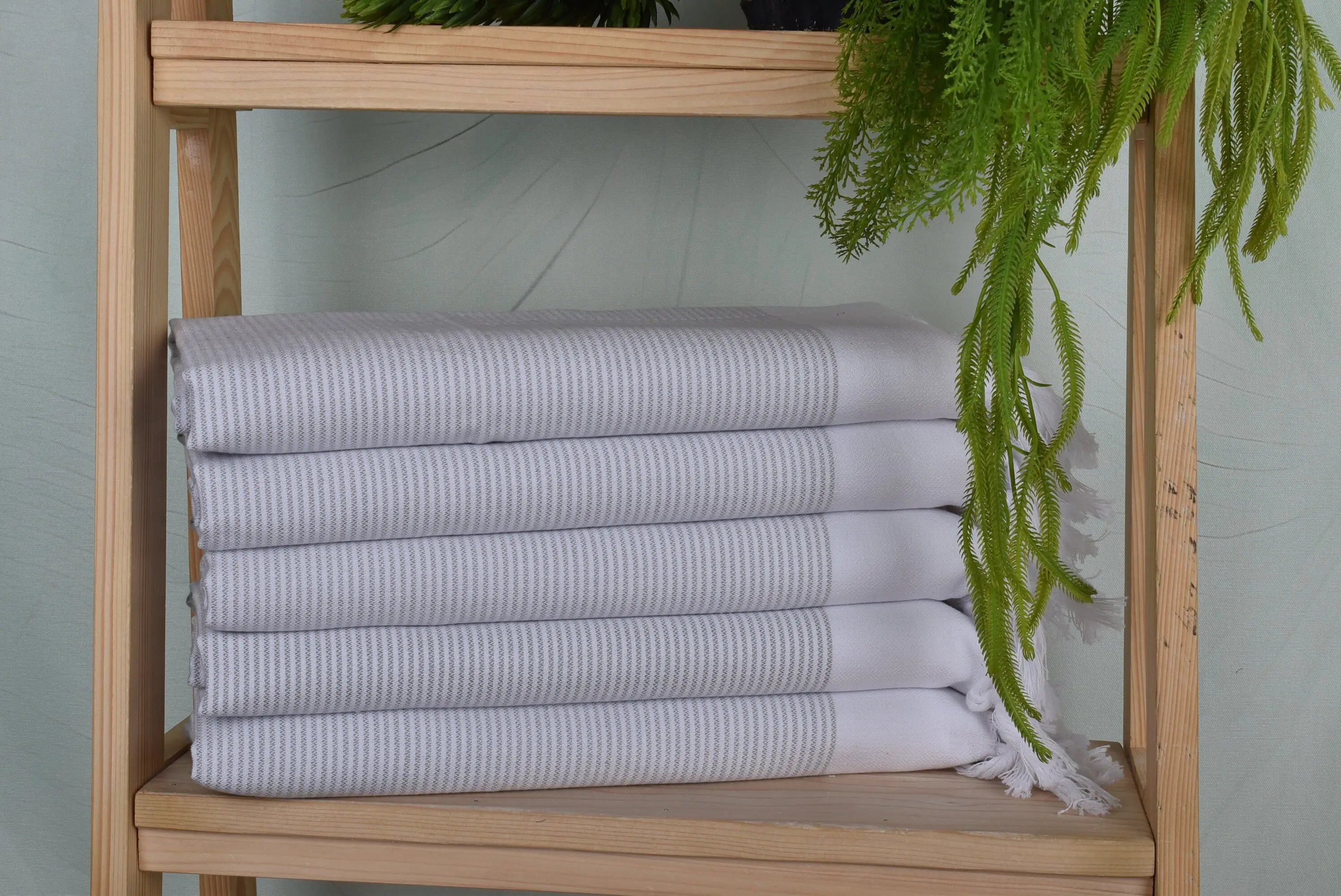 Small Bath Towels Striped Tea Towel Gray Cotton Hand Towel 18x40 Inches - 1
