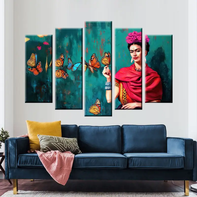Frida Kahlo Art, Frida Kahlo Poster, Frida Butterflies & Pink Flowers Art ,Poster Printed, Picture Wall Art, Butterflies Canvas Wall Art - 8
