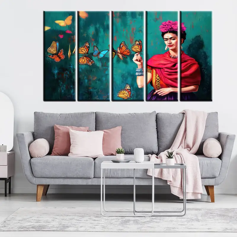 Frida Kahlo Art, Frida Kahlo Poster, Frida Butterflies & Pink Flowers Art ,Poster Printed, Picture Wall Art, Butterflies Canvas Wall Art - 6