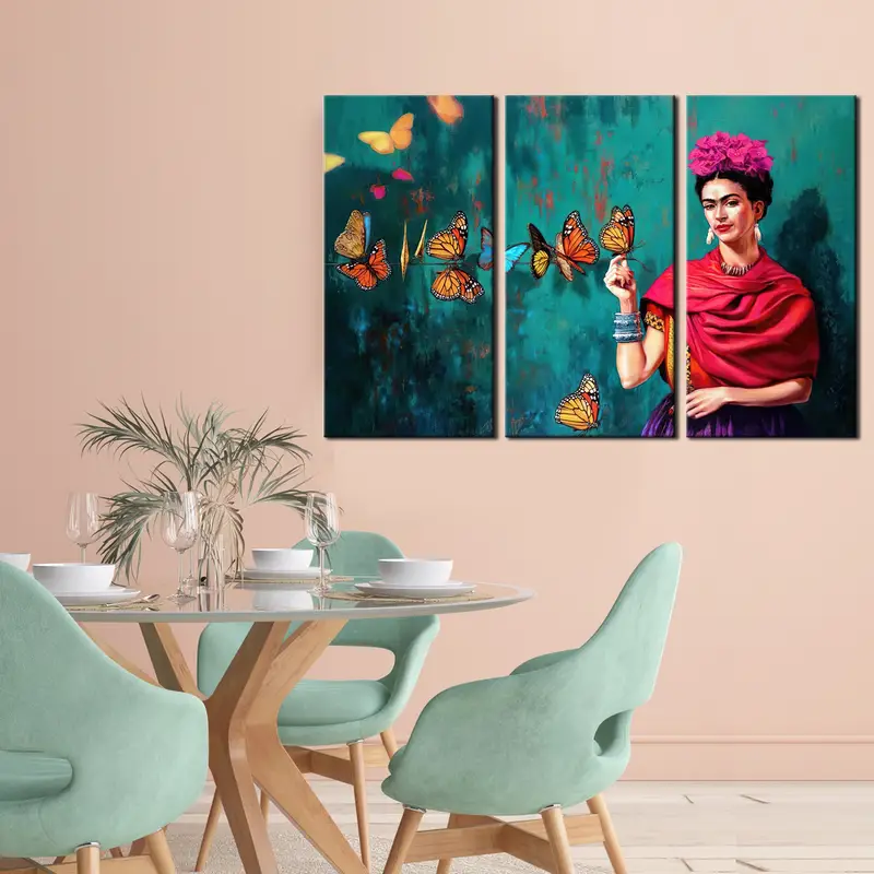 Frida Kahlo Art, Frida Kahlo Poster, Frida Butterflies & Pink Flowers Art ,Poster Printed, Picture Wall Art, Butterflies Canvas Wall Art - 7