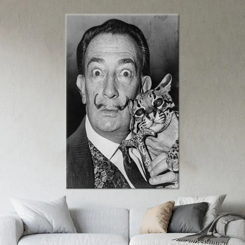 Impresión en lienzo de Dali con gato - Delicia de regalo para amantes de los gatos
