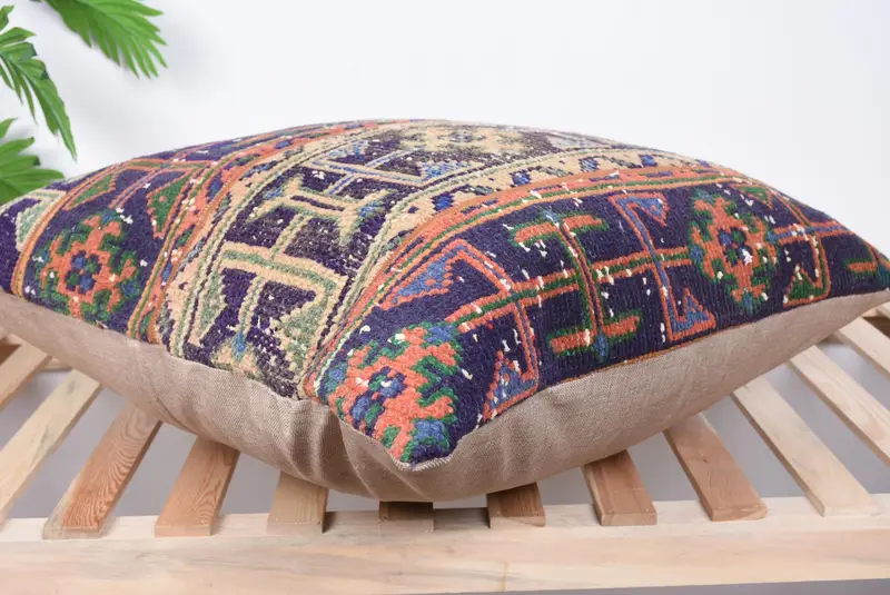 28x28 Blue Cushion, Kilim Cushion Sham, Boho Throw Pillow Cover, Boho Pillow, Decorative Throw Pillow Cover, Boho Pillow Sham Cover, Cushion - 6