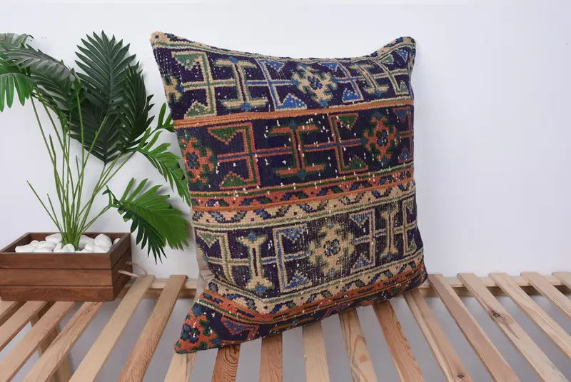 28x28 Blue Cushion, Kilim Cushion Sham, Boho Throw Pillow Cover, Boho Pillow, Decorative Throw Pillow Cover, Boho Pillow Sham Cover, Cushion - 4