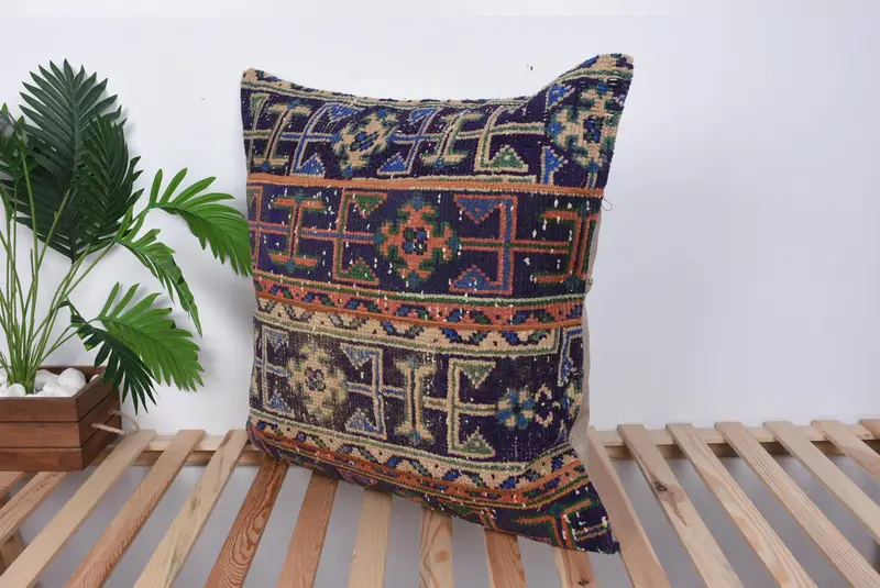 28x28 Blue Cushion, Kilim Cushion Sham, Boho Throw Pillow Cover, Boho Pillow, Decorative Throw Pillow Cover, Boho Pillow Sham Cover, Cushion - 5