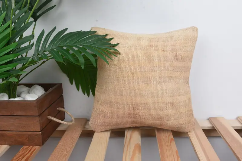 Cushion Cover, Kilim Cushion Sham, Interior Designer Pillow, Pillow for Couch, 12x12 Beige Cushion, Sustainable Pillow Case, Square Throw Pillow - 1