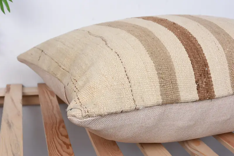 Handmade Throw Cushion Cover, Boho Pillow, Pillow Sham, 20x28 Beige Cushion Case, Pillow for Couch, Turkish Kilim Pillow, Authentic Pillow Cover - 6