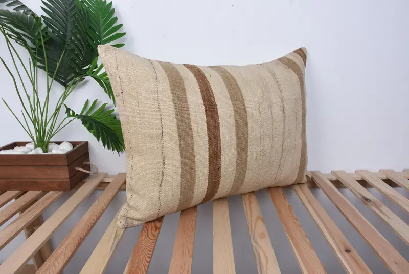 Handmade Throw Cushion Cover, Boho Pillow, Pillow Sham, 20x28 Beige Cushion Case, Pillow for Couch, Turkish Kilim Pillow, Authentic Pillow Cover - 4