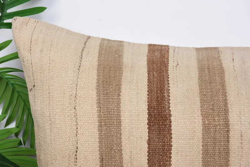 Handmade Throw Cushion Cover, Boho Pillow, Pillow Sham, 20x28 Beige Cushion Case, Pillow for Couch, Turkish Kilim Pillow, Authentic Pillow Cover - 2