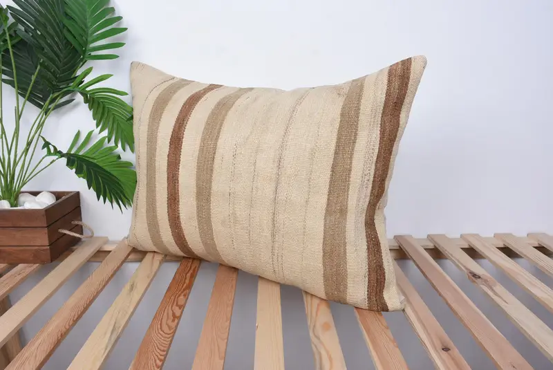 Handmade Throw Cushion Cover, Boho Pillow, Pillow Sham, 20x28 Beige Cushion Case, Pillow for Couch, Turkish Kilim Pillow, Authentic Pillow Cover - 5