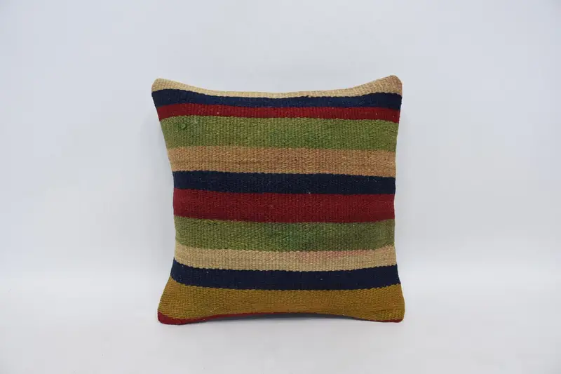 Kilim Cushion Sham, 14x14 Red Cushion, Southwestern Pillow Case, Vintage Pillow, Boho Pillow Sham Cover, Neutral Throw Cushion Case, Pillow Cover - 1