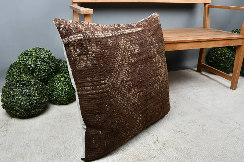 Kilim Pillow, Home Decor Pillow, Cushion Cover, Morroccon Kilim Cushion Pillow Cover, Vintage Kilim Pillow, 28x28 Brown Cushion, Authentic Pillow - 7