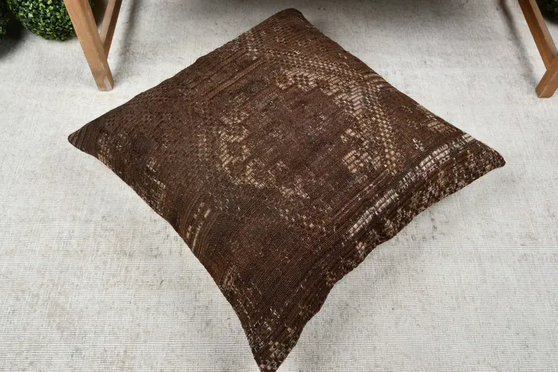 Kilim Pillow, Home Decor Pillow, Cushion Cover, Morroccon Kilim Cushion Pillow Cover, Vintage Kilim Pillow, 28x28 Brown Cushion, Authentic Pillow - 8