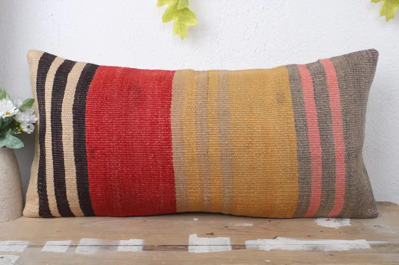 12x24 Yellow Pillow, Antique Pillows, Gift Pillow, Decorative Pillow Cover, Pillow Sham, Kilim Pillow, Ottoman Cushion Cover, Yoga Cushion Cover - 2