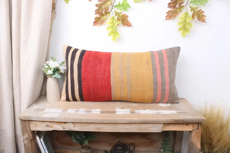 12x24 Yellow Pillow, Antique Pillows, Gift Pillow, Decorative Pillow Cover, Pillow Sham, Kilim Pillow, Ottoman Cushion Cover, Yoga Cushion Cover - 1