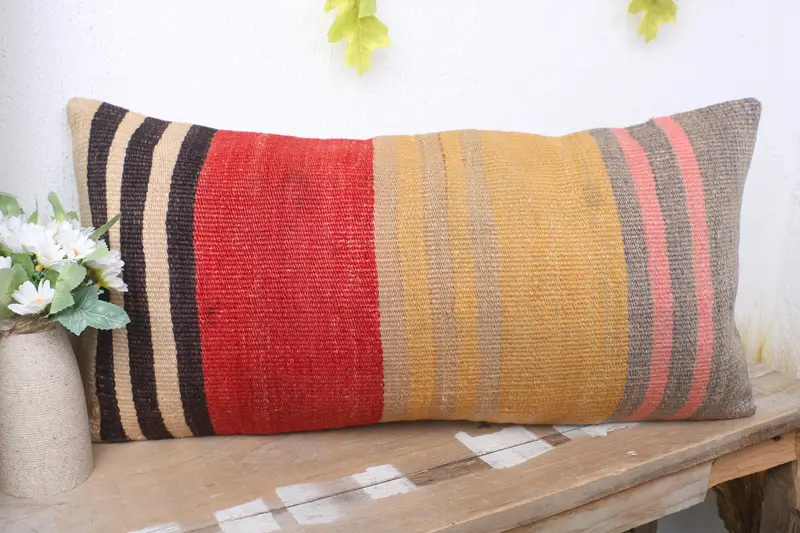 12x24 Yellow Pillow, Antique Pillows, Gift Pillow, Decorative Pillow Cover, Pillow Sham, Kilim Pillow, Ottoman Cushion Cover, Yoga Cushion Cover - 4