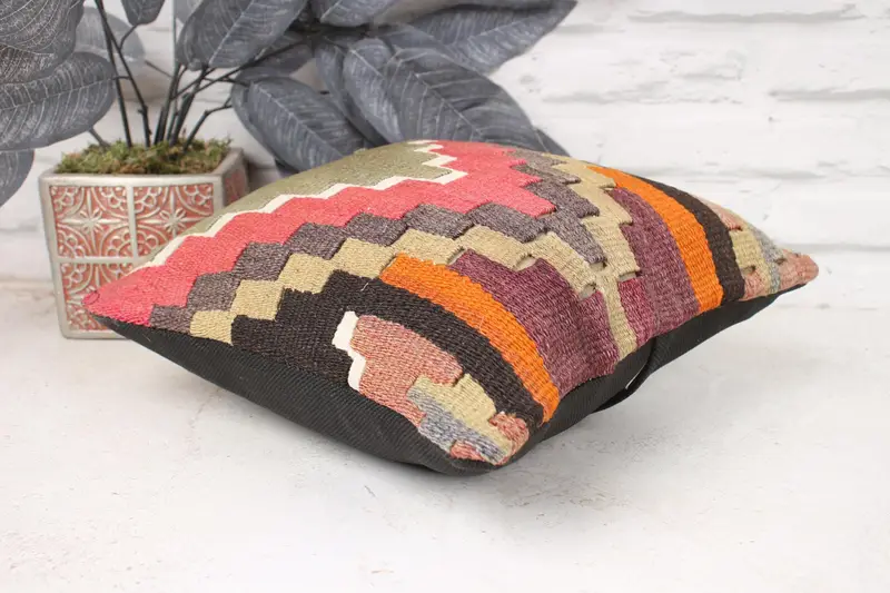 Pillow for Couch, Pillow Cover, 12x12 Pink Pillow Cover, Ethnical Kilim Rug Pillow, Boho Pillow, Decorative Throw Cushion - 6