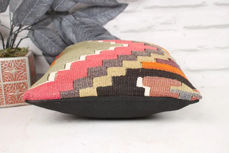 Pillow for Couch, Pillow Cover, 12x12 Pink Pillow Cover, Ethnical Kilim Rug Pillow, Boho Pillow, Decorative Throw Cushion - 5