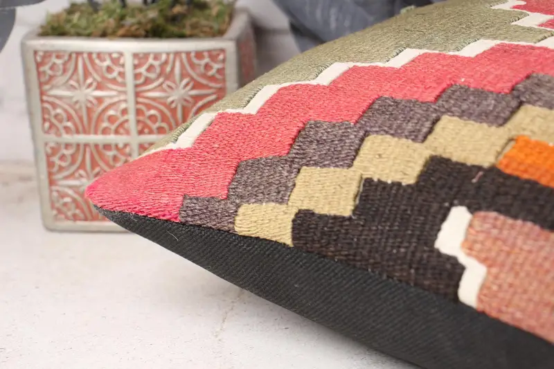 Pillow for Couch, Pillow Cover, 12x12 Pink Pillow Cover, Ethnical Kilim Rug Pillow, Boho Pillow, Decorative Throw Cushion - 7