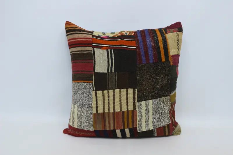 28x28 Brown Cushion Case, Boho Pillow Sham Cover, Boho Pillow, Kilim Cushion Sham, Sustainable Pillow, Pillow Sham, Knitted Pillow - 1