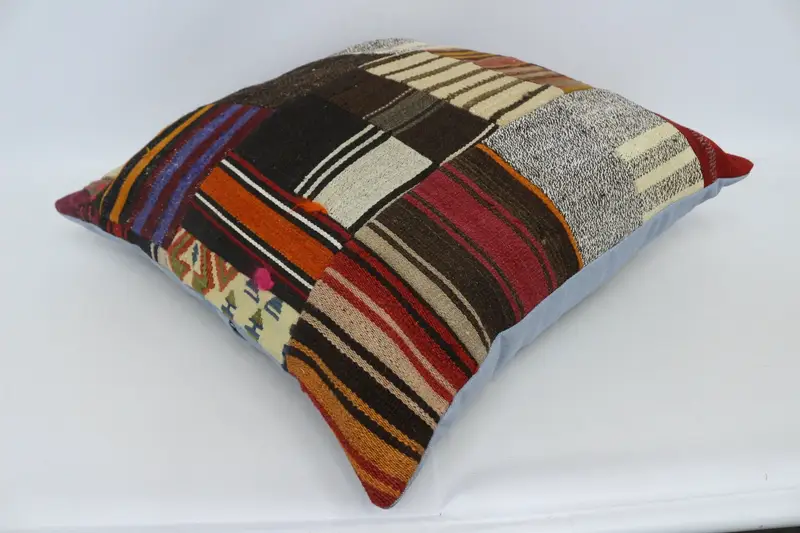 28x28 Brown Cushion Case, Boho Pillow Sham Cover, Boho Pillow, Kilim Cushion Sham, Sustainable Pillow, Pillow Sham, Knitted Pillow - 6