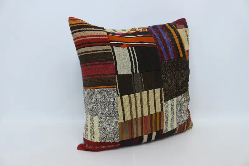 28x28 Brown Cushion Case, Boho Pillow Sham Cover, Boho Pillow, Kilim Cushion Sham, Sustainable Pillow, Pillow Sham, Knitted Pillow - 3