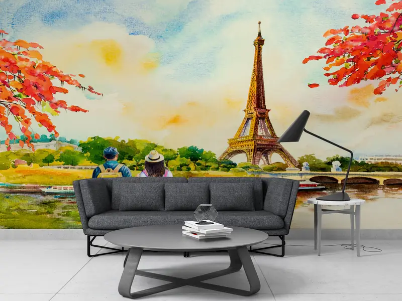 Lovers Watching The Eiffel,Custom Wall Paper,Paper Wall Art ,View Wall Print,Modern Wall Paper,Lovers For Gift Wall Decor, - 4