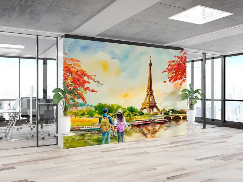 Lovers Watching The Eiffel,Custom Wall Paper,Paper Wall Art ,View Wall Print,Modern Wall Paper,Lovers For Gift Wall Decor, - 7