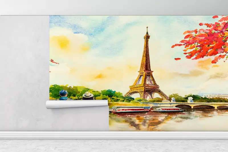 Lovers Watching The Eiffel,Custom Wall Paper,Paper Wall Art ,View Wall Print,Modern Wall Paper,Lovers For Gift Wall Decor, - 3