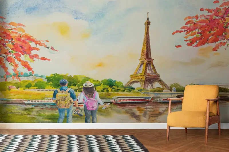 Lovers Watching The Eiffel,Custom Wall Paper,Paper Wall Art ,View Wall Print,Modern Wall Paper,Lovers For Gift Wall Decor, - 6