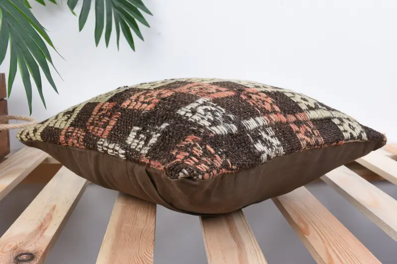 Ottoman Cushion, Home Decor Pillow, Turkish Kilim Pillow, Boho Pillow, 12x12 Brown Pillow Sham, Retro Throw Pillow Cover, Cushion - 6